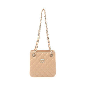 Chanel Chain Bucket Shoulder Bag Lambskin Sheepskin Beige